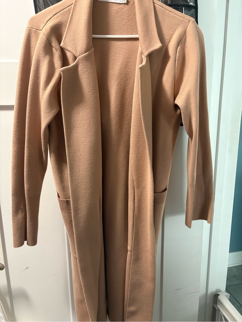 Long Open-Front Knit Cardigan - Camel